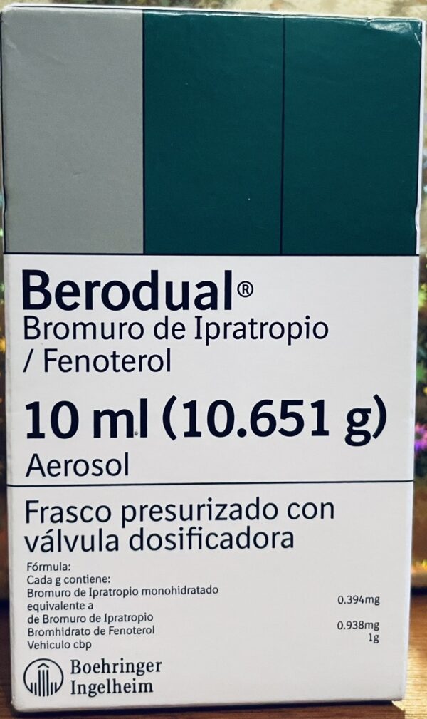Berundual Bromuro de ipratropio 20 mg caja con frasco aerosol