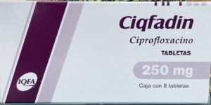 Ciqfadin Ciprofloxacino 250 mg caja con 18 tabletas
