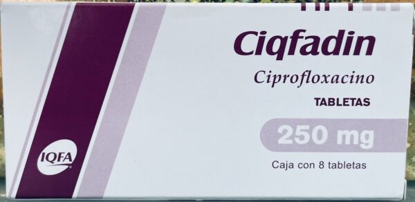 Ciqfadin Ciprofloxacino 250 mg caja con 18 tabletas