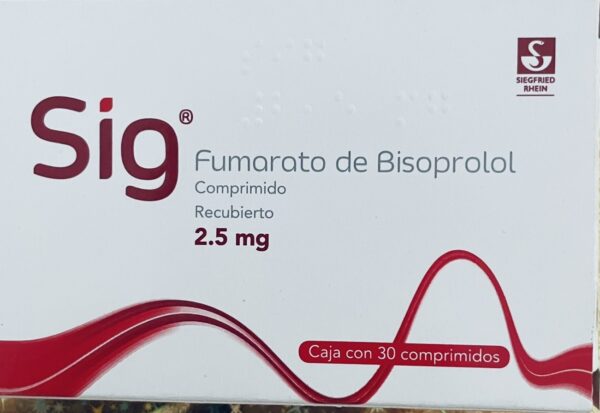 Sig Fumarato de bisoprolol 2.5mg caja con 30 comprimidos