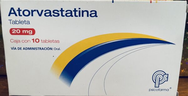 Generico Atorvastatina 20 mg caja con 10 tabletas