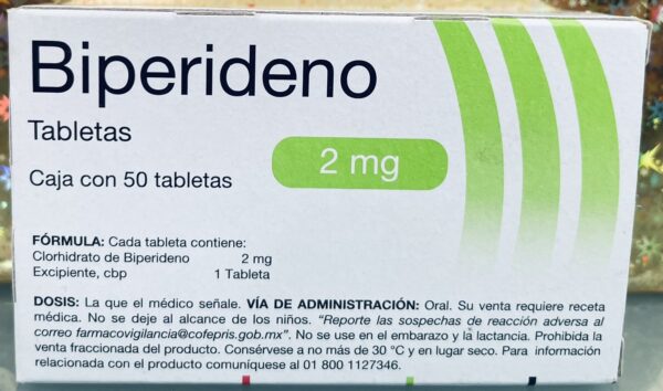 Generico Biperideno 2 mg caja con 50 tabletas