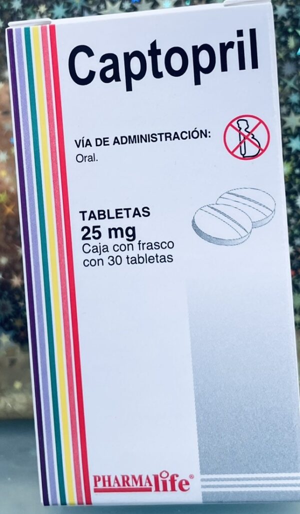 Generico Captopril 25 mg frasco con 30 tabletas