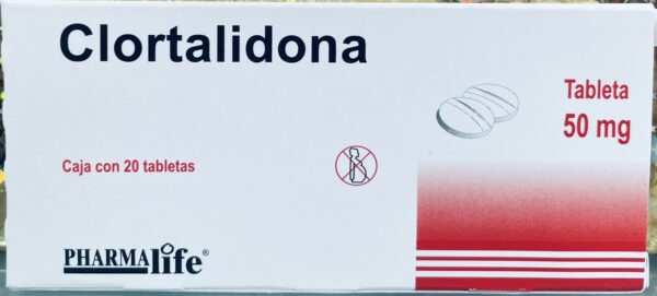 Generico Clortalidona 50 mg caja con 20 tabletas