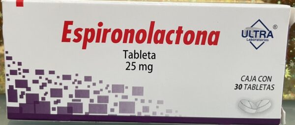 Generico Espironolactona 25 mg caja con 30 tabletas