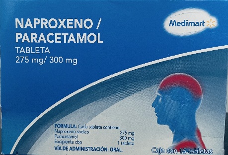 Generico Naproxeno 275 mg - Paracetamol 300 mg caja con 15 tabletas