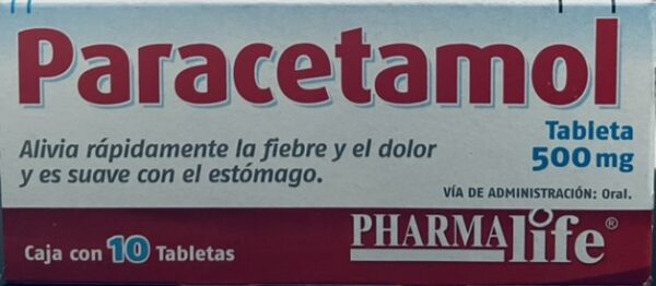Generico Paracetamol 500mg caja con 10 tabletas
