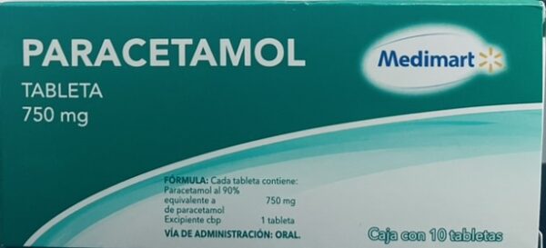 Generico Paracetamol 750 mg Medimart caja con 10 tabletas