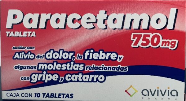 Generico Paracetamol 750 mg caja con 10 tabletas