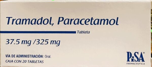 Generico tramadol 37.5 mg / paracetamol 325 mg caja con 20 tabletas