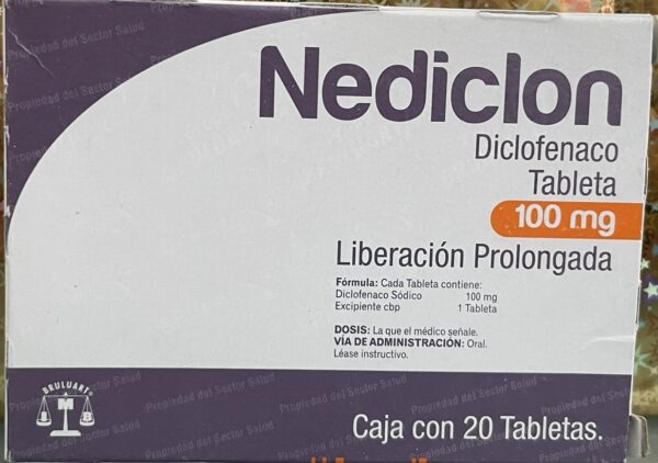 Nediclon Diclofenaco 100 mg caja con 20 tabletas