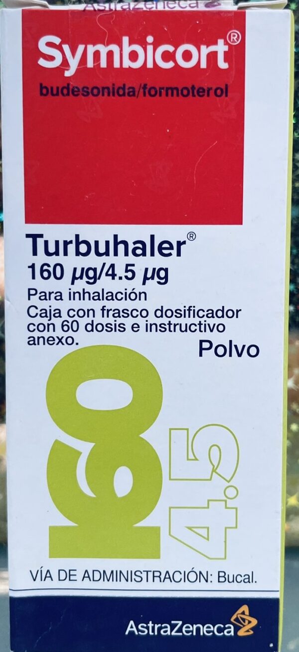 Symbicort Fumarato de formoterol 180 mcg/Budesonida 4.5 mcg caja con 60 dosis