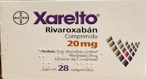 Xarelto Rivaroxaban 20 mg caja con 28 comprimidos