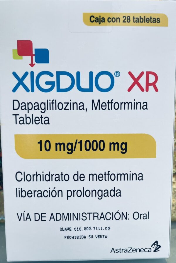 XigDuo XR Dapagliflozina 10 mg / Metformina 1000 mg caja con 28 tabletas